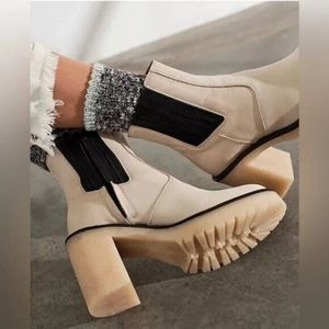 Free‎ People James Chunky Heel Chelsea Boot White Leather Size US 8.5